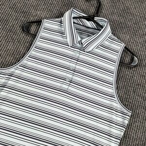 Under Armour Polo Shirt Womens Small Blue Striped Sleeveless Fitted Heat Gear